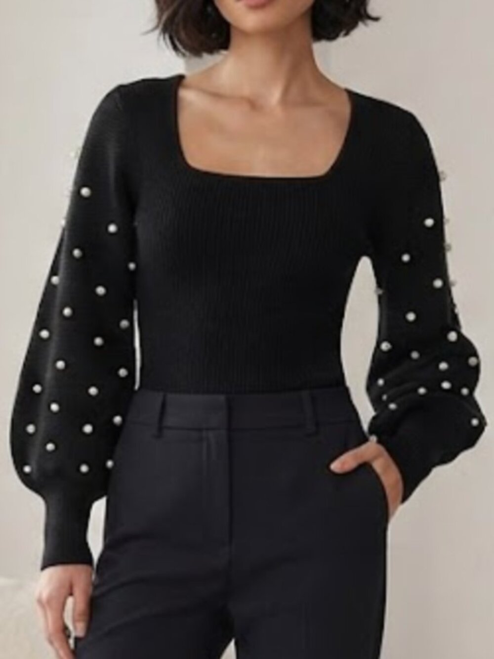 Belldini Black Pearl Balloon Sleeve Square Neck Sweater Size L